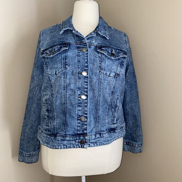 Lane Bryant Blue Distressed medium Acid Washed button Denim Jean Jacket Size 18 - Picture 1 of 11